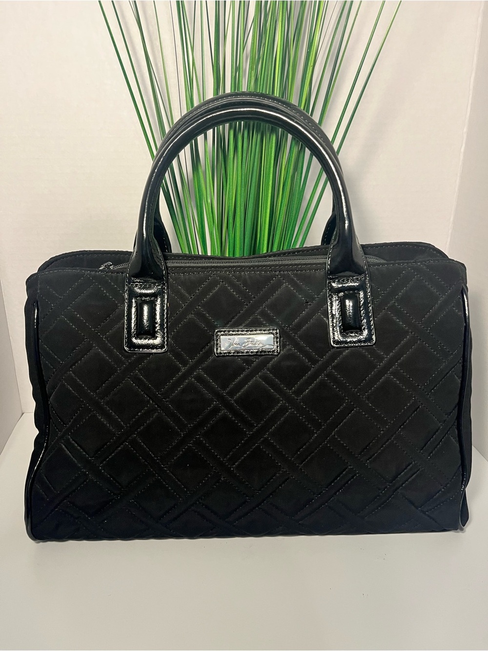 Vera Bradley Black Quilted Satchel with Patent Trim